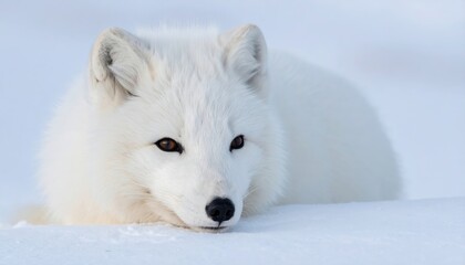Fototapeta premium Arctic fox resting with thick soft white fur