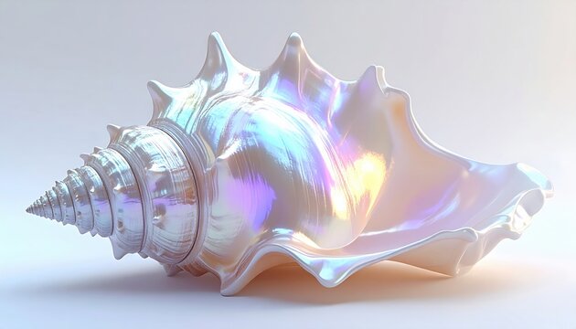 Iridescent spiral seashell with pearly sheen isolated