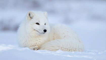Fototapeta premium Arctic fox resting with thick soft white fur