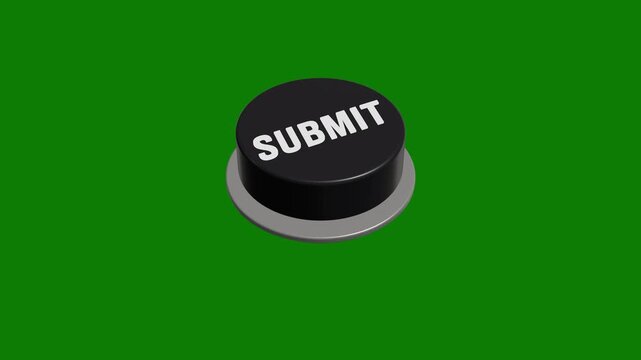 3D black submit button sliding and pressing animation on green background.