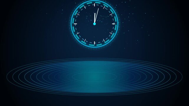 Glowing Digital Clock Interface With Circular Waves Animation Technology Background Motion Graphic