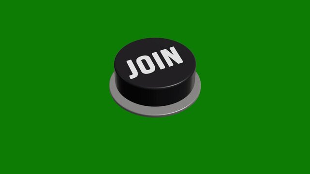 3D black join button sliding and pressing animation on green background.