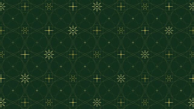 Elegant Gold Christmas Star Line Geometric Pattern on Dark Green Background