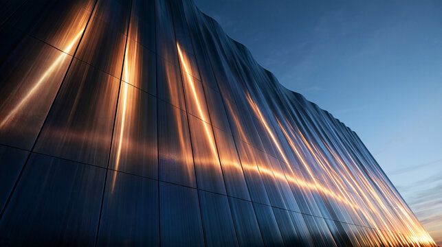 Modern Architectural Facade Reflecting Golden Sunset Light