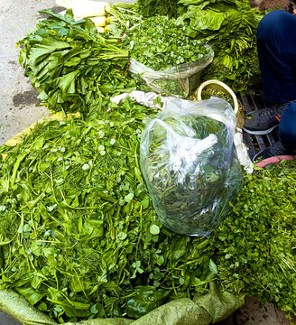 Fresh Green Leafy Vegetables Display at Local Indian Market