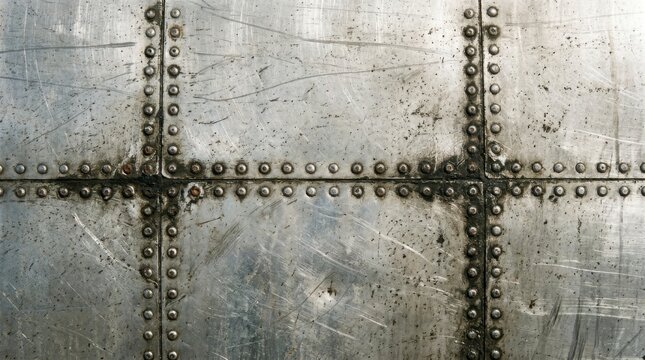 Grungy riveted metal texture with scratched and weathered surface, industrial background for design elements