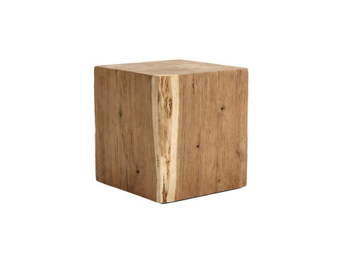 Natural wooden cube stool isolated on transparent background