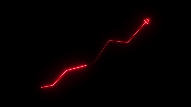 Glowing market t. Successful growth trend red line graph going Up. Abstract neon line arrow business graph