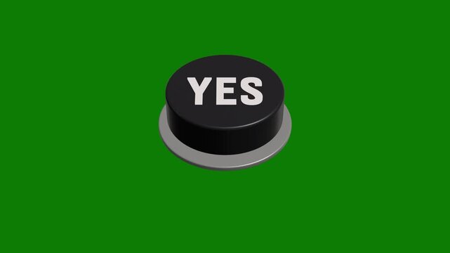 3D black yes button sliding and pressing animation on black background.