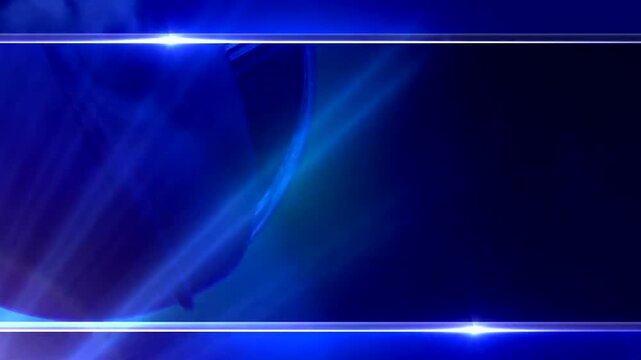 Blue news broadcast studio background loop with rotating globe and glowing frame