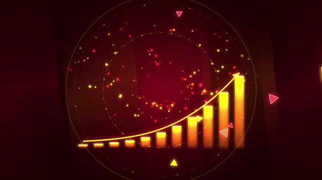 Stock market graph rising with digital financial growth indicators in dynamic glowing background video.