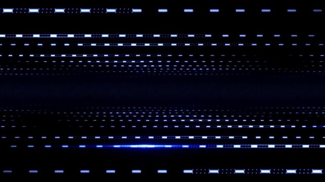 Digital blue neon dashed lines perspective grid cyber data stream motion loop