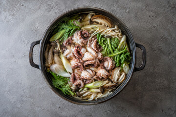 Nakji jeongol Korean octopus hot pot with vegetables © Daigune