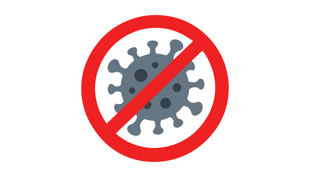 Coronavirus prohibition sign isolated on transparent background, flat vector icon for medical safety and health warnings
