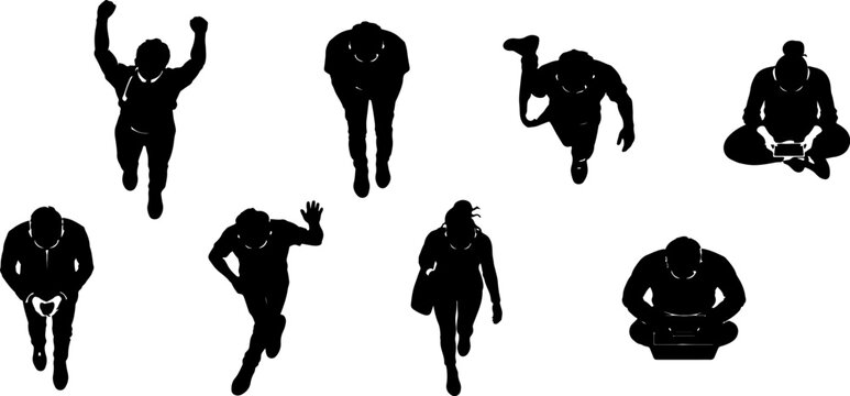 Black Silhouette Fitness Exercises and Yoga Poses Collection on White Background
