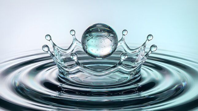 Isolated transparent water droplet splash forming crown shape for