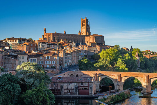 Albi, France - A morning view of the cathedral of Saint Cecilia (Sainte-C&eacute;cile cathedral), which towers over the historic old town of Albi.