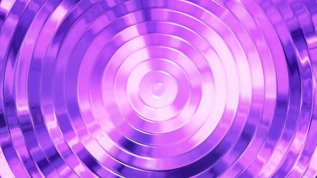 Abstract purple metallic concentric circles rotating and reflecting shiny light smoothly across the hypnotic geometric pattern surface in repetitive motion