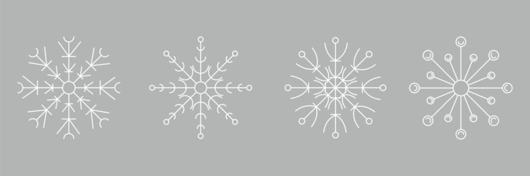 Snowflake web icons in outline style. Icons as snowflakes, winter, snow, snowfall. Snowflake line art icon set with winter ice cold frost symbols on isolated background. 