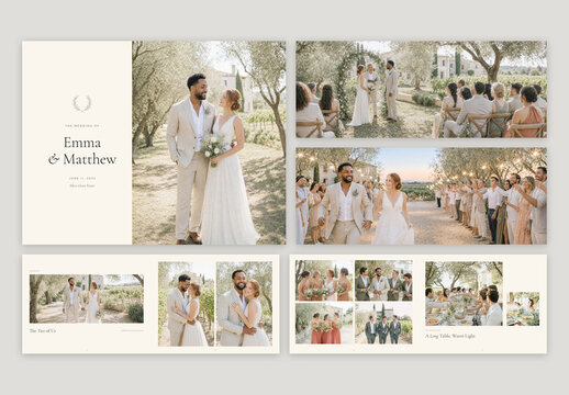 Botanical Wedding Photo Album Template, Minimalist Photography Book Layout & Elegant Bridal Keepsake with Greenery