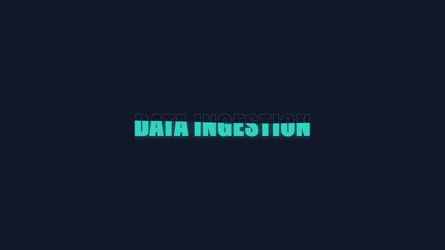 Data ingestion typography animation featuring glowing cyan digital text elements moving smoothly across dark backgrounds
