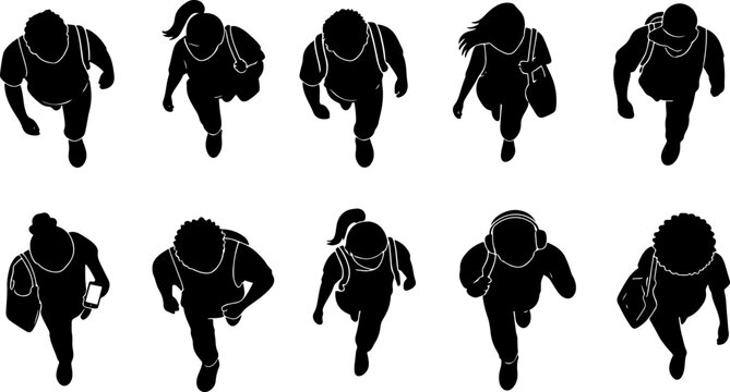 Black Silhouettes of Runners in Dynamic Front View Athletic Poses