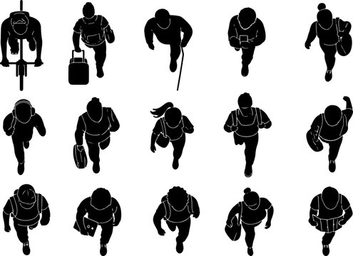 Collection of Black Runner Silhouettes in Dynamic Athletic Poses with Sports Gear