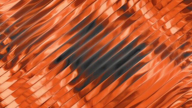 Glossy orange metallic stripes shifting diagonally across surface creating bright reflective patterns and smooth abstract motion textures for modern graphic design backgrounds