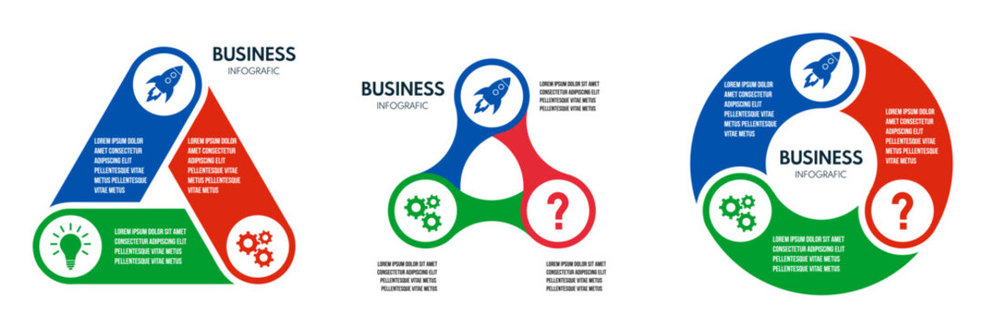 3 steps circle round arrows, cycle diagram inforgaphic, report or presentation vector template, business process illustration