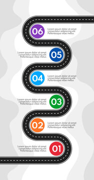 6 steps process progress or timeline, road infografic vector template