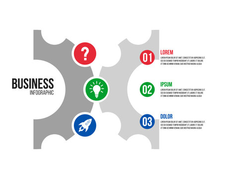 3 steps gear wheel chart, cycle diagram inforgaphic, report or presentation vector template, business process illustration