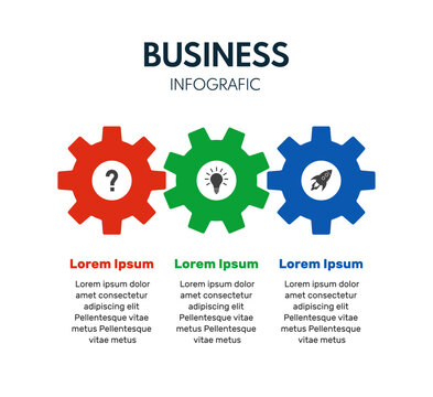3 steps gear wheel diagram inforgaphic, report or presentation vector template, business process or timeline illustration