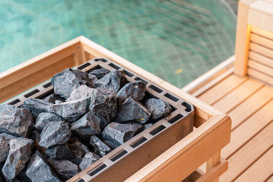 Sauna Rocks in a Sauna by a Swimming Pool