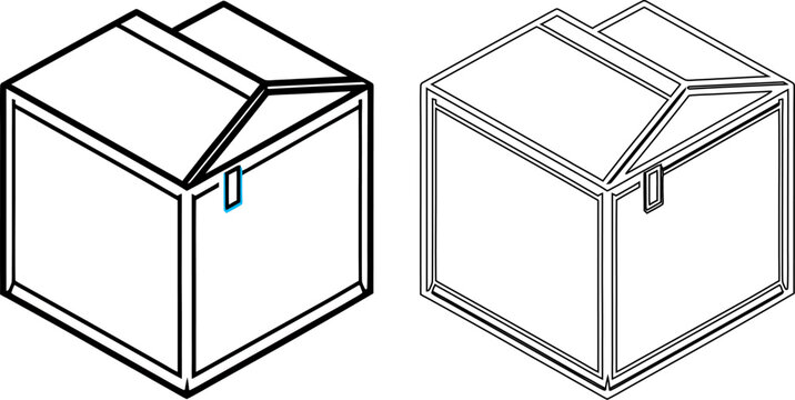 Square box with a gabled roof and a small tab, shown as a solid black silhouette and a thin line on white background