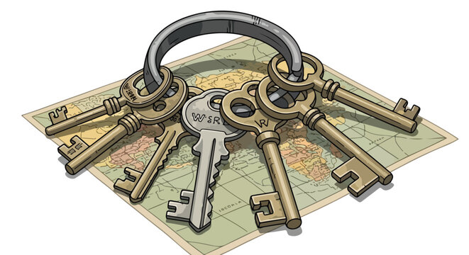 Bunch of keys on an old map