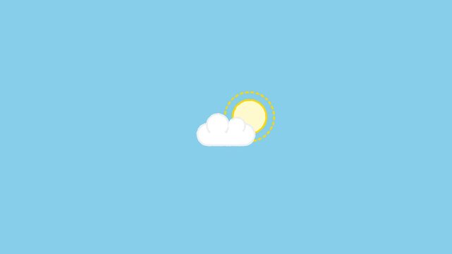 Sun and white cloud weather icon animation video footage featuring simple flat vector graphics motion