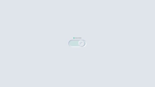 Minimalist neomorphic toggle switch animation video footage showing interactive locked and unlocked states on clean interface
