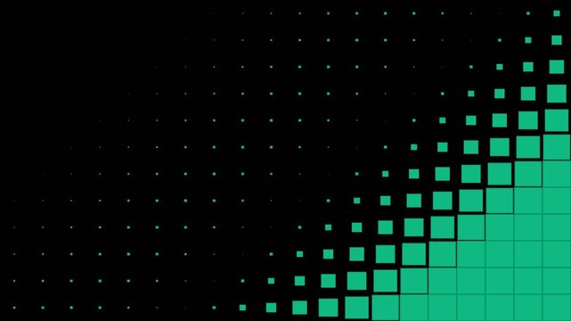Green grid squares pattern motion video background featuring glowing geometric shapes moving dynamically across digital space