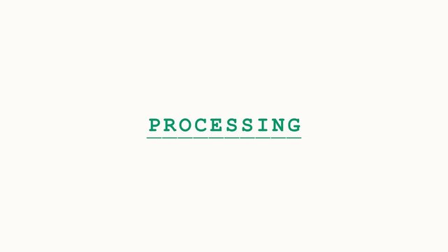 Processing text typography animation clip with green typewriter font letters on clean minimal white background motion video