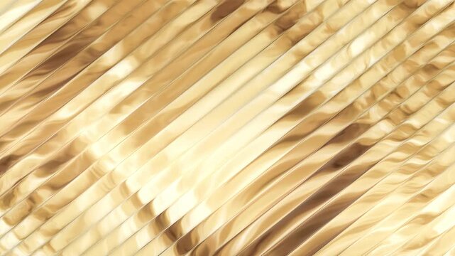 Shimmering golden diagonal metallic strips reflecting bright light continuously in slow motion loop creating an elegant abstract background pattern