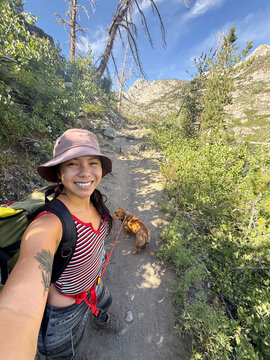 Hiking selfie Dog on trail ugc selfie california