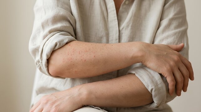 Close up of a person's arms showing a large skin rash and irritation
