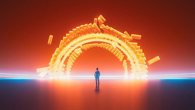 Man Facing a Glowing Portal to Another Dimension