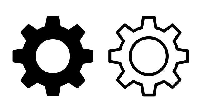 Black and white gear wheel vector icons for settings