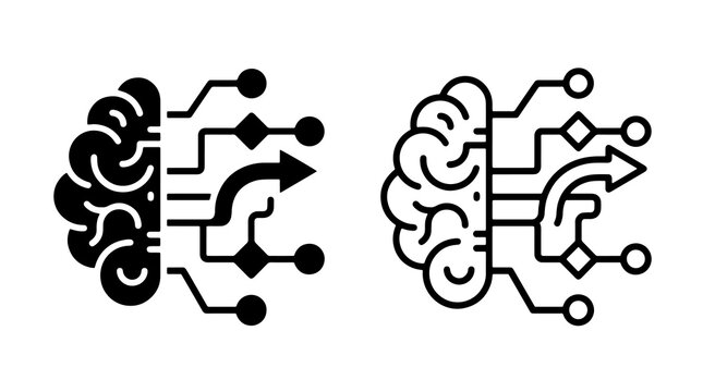 Artificial intelligence brain vector illustration glyph and outline