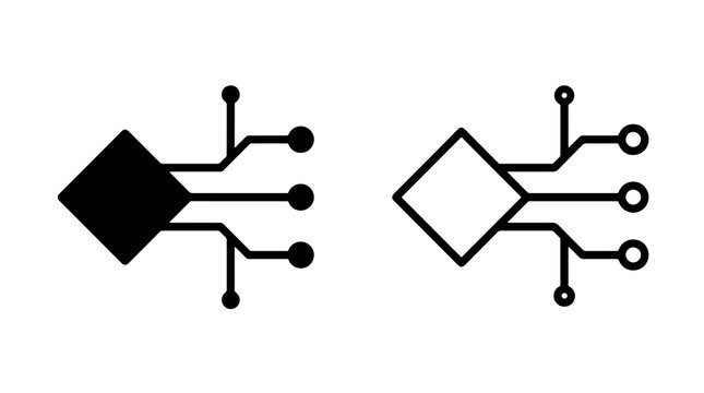 Black and white circuit board diamond shape vector icon set
