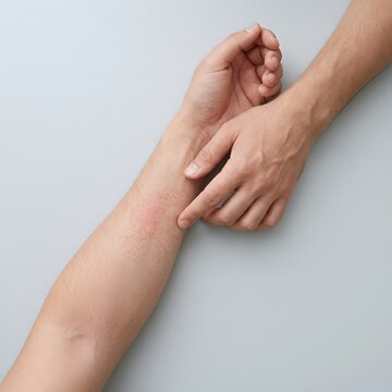 Hands gently touching forearms in a gesture of comfort and support