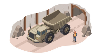 Massive Mining Dump Truck and Worker Illustration 1. © Habissudah