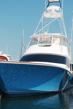 A Large Boat With A Blue Hull