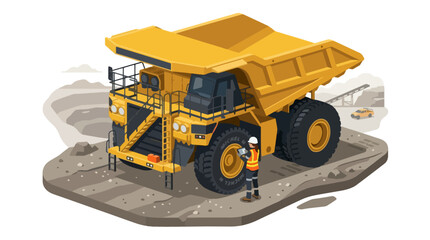 Massive Mining Dump Truck with Worker Illustration. © Habissudah